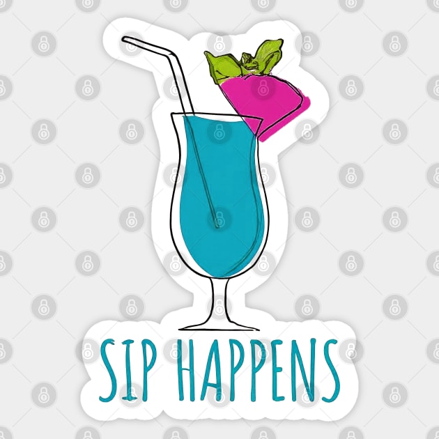 Tropical Blue Sip Happens Sticker by Retro Travel Design